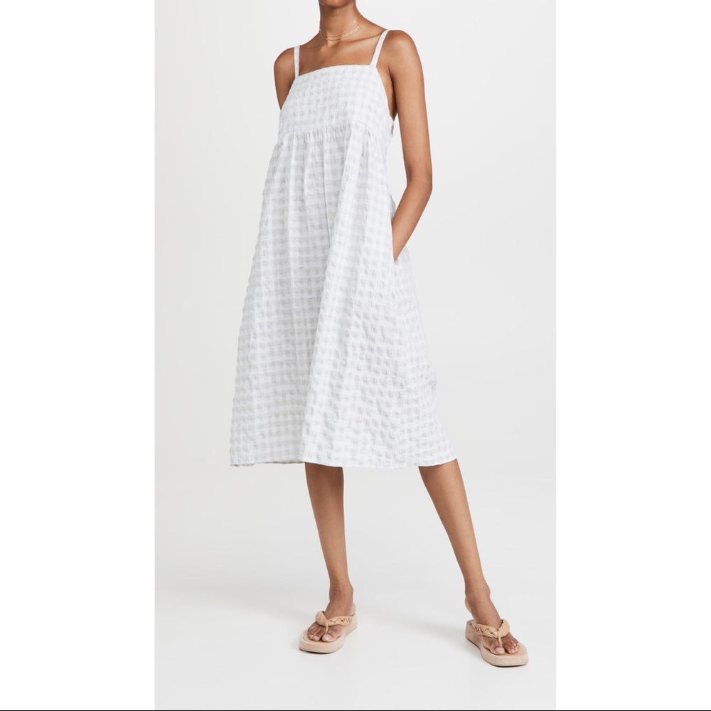 Madewell cotton cami midi dress in pale green gingham size small